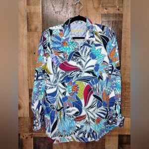 ROBERT GRAHAM Colorful Leaf Print Button-Up Dress Shirt Size XL